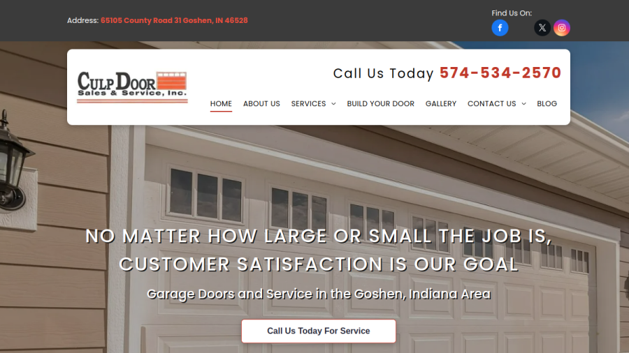 Screenshot of Culp Door Sales & Service, Inc. website