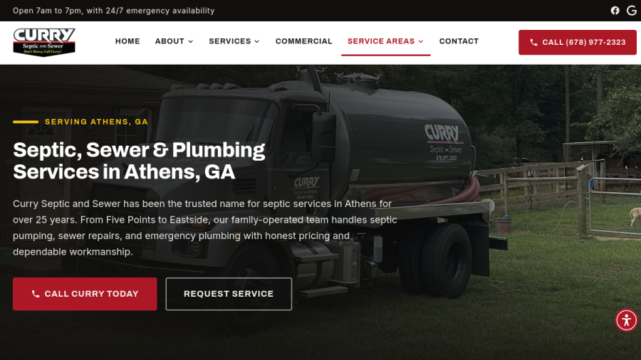 Screenshot of Curry Septic And Sewer website