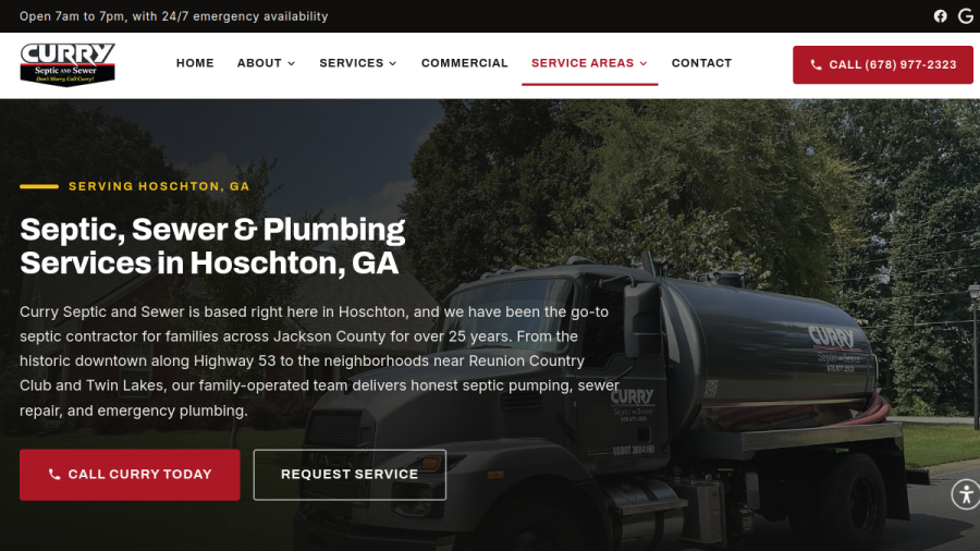 Screenshot of the Curry Septic And Sewer website