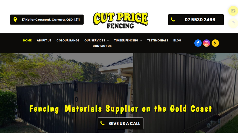 Screenshot of the Cut Price Fencing website