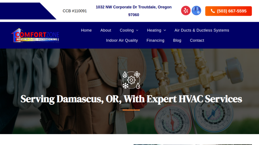 Comfort Zone Heating & Air Conditioning website