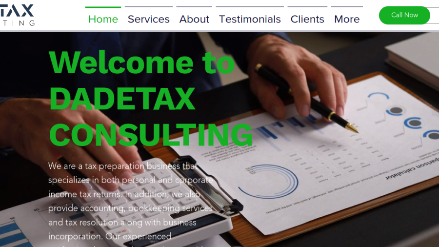 Screenshot of Dade Tax Consulting website