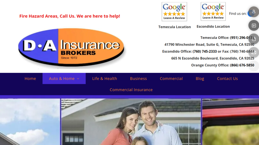 Screenshot of the D A Insurance Brokers website