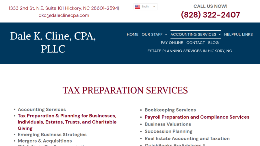 Screenshot of the Dale K. Cline, CPA PLLC website
