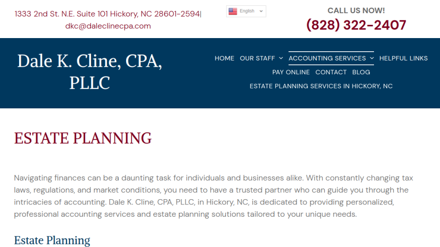 Screenshot of Dale K. Cline, CPA PLLC website