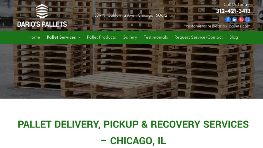 Screenshot of the Dario's Pallets website