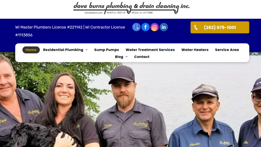 Website screenshot of Dave Burns Plumbing Inc