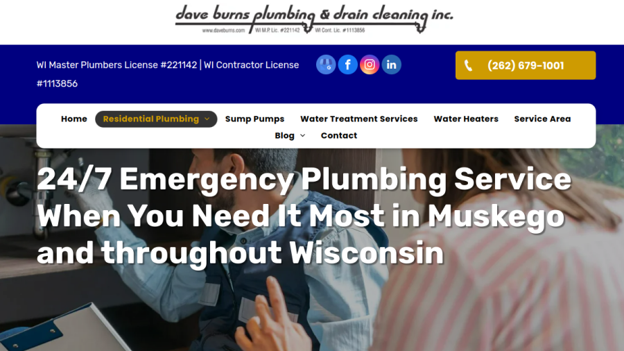 Dave Burns Plumbing Inc. website screenshot
