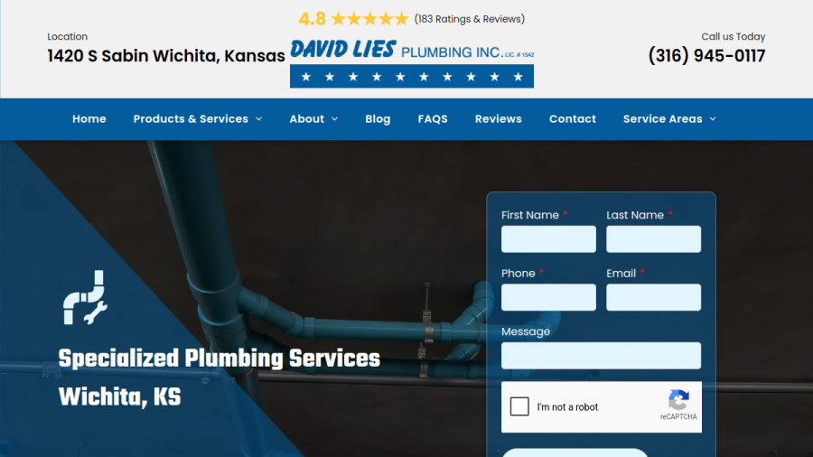 Screenshot of the David Lies Plumbing Inc website