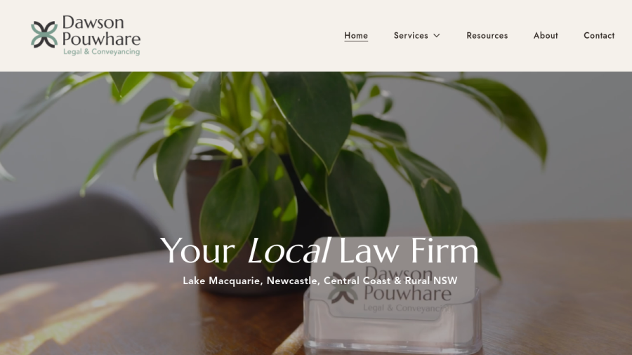 Screenshot of the Dawson Pouwhare Legal & Conveyancing website