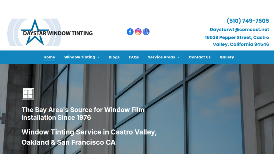 Screenshot of the Daystar Window Tinting website