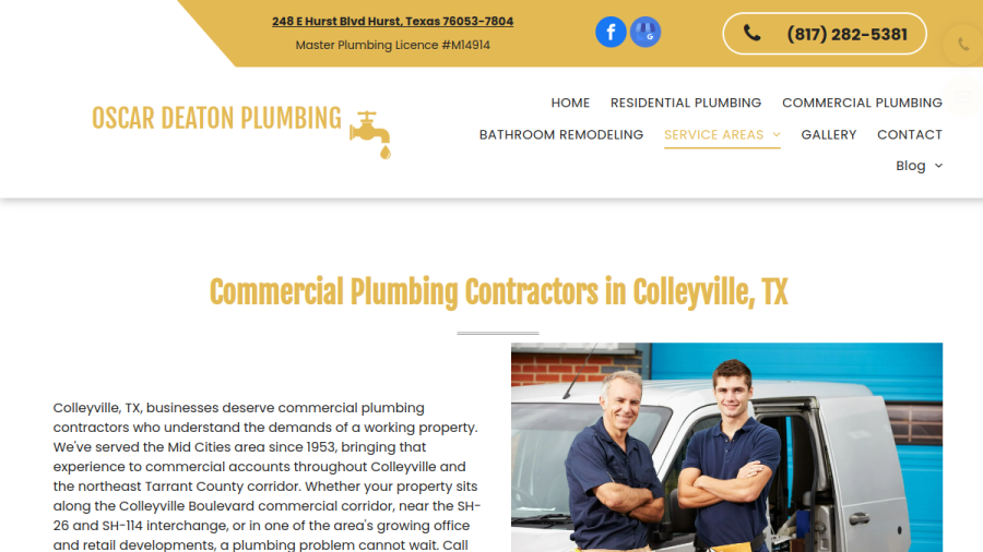 Website screenshot of Oscar Deaton Plumbing
