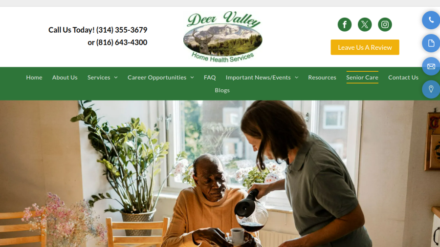 Website screenshot of Deer Valley Home Health Services