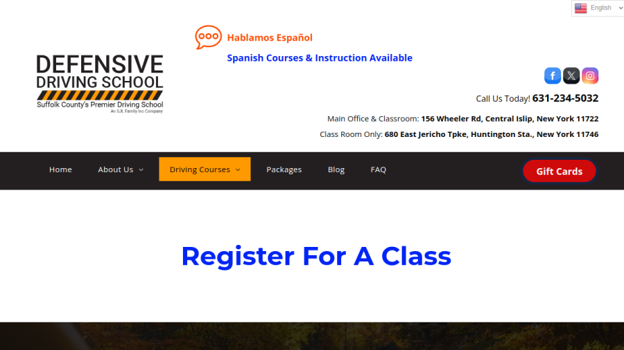 Screenshot of the Defensive Driving School website