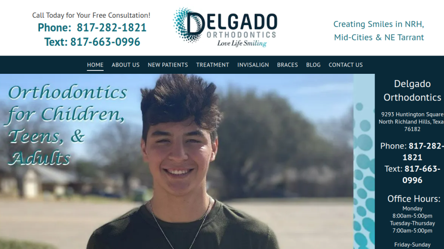Website screenshot of Delgado Orthodontics