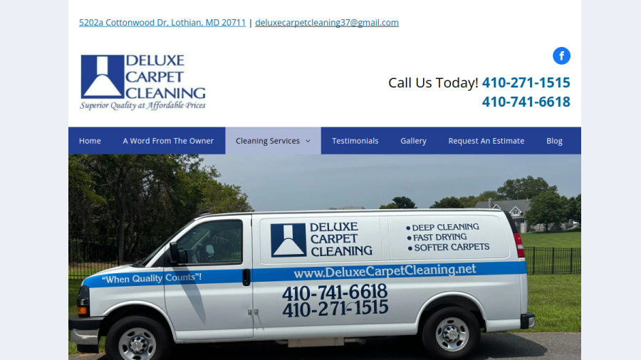 Screenshot of the Deluxe Carpet Cleaning website