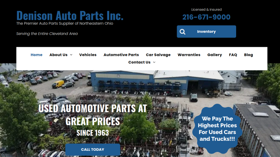 Screenshot of the Denison Auto Parts Inc website