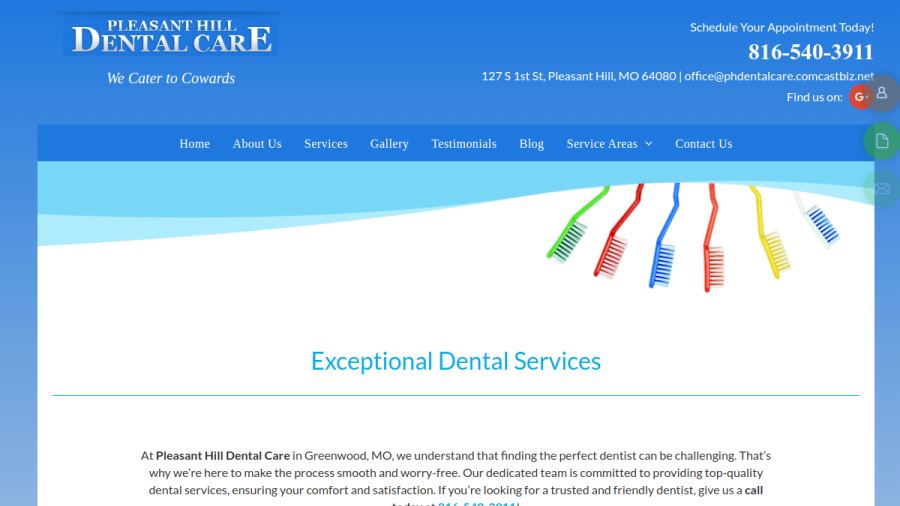 Pleasant Hill Dental Care website screenshot