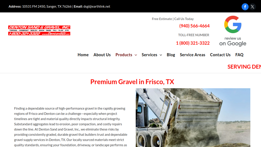 Screenshot of the Denton Sand & Gravel Inc. website