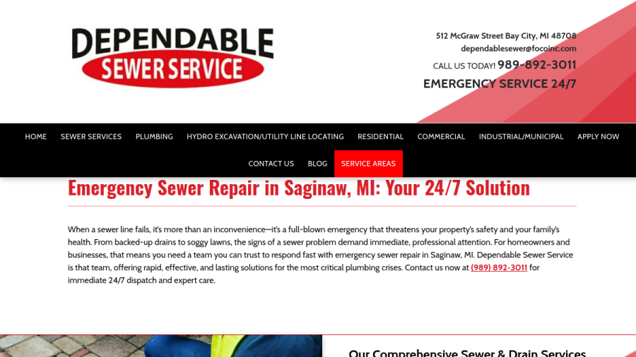 Screenshot of the Dependable Sewer Cleaning website