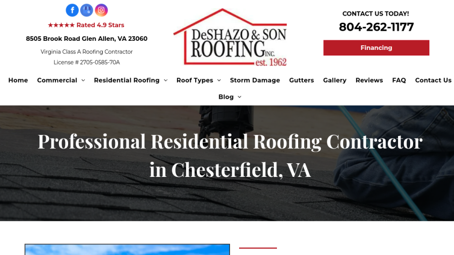 DeShazo and Son Roofing website