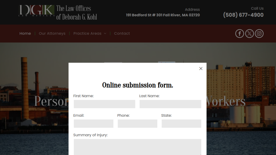 Screenshot of the Law Offices of Deborah G. Kohl, PC website
