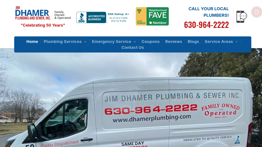 Screenshot of the Jim Dhamer Plumbing and Sewer, Inc. website