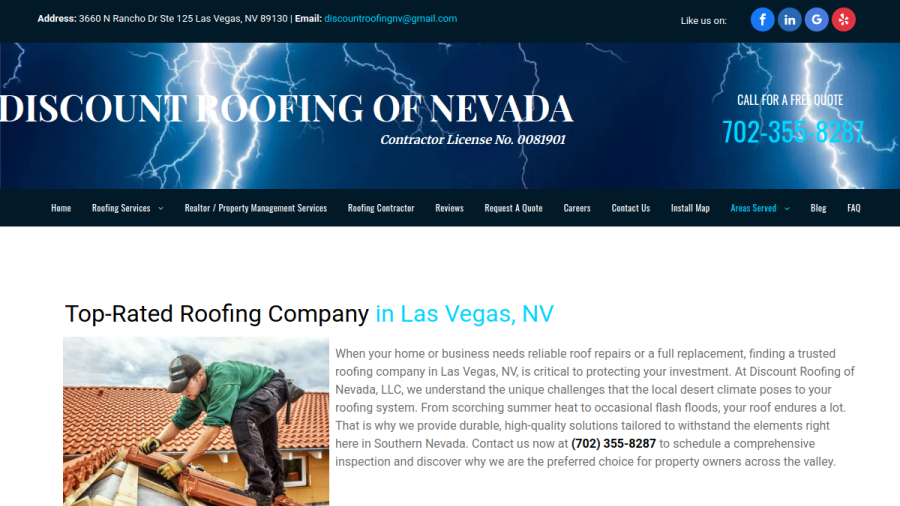 Discount Roofing of Nevada LLC website screenshot