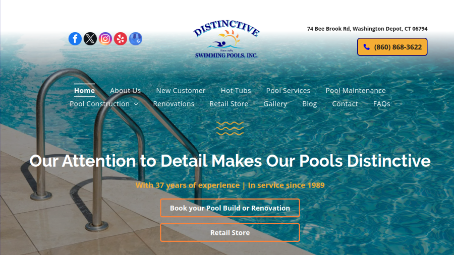 Screenshot of Distinctive Swimming Pools website