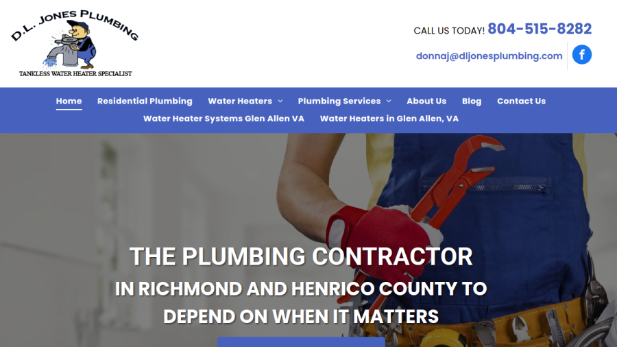 Screenshot of the D L Jones Plumbing Inc website