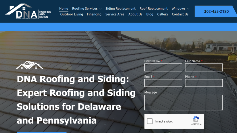 DNA Roofing and Siding website