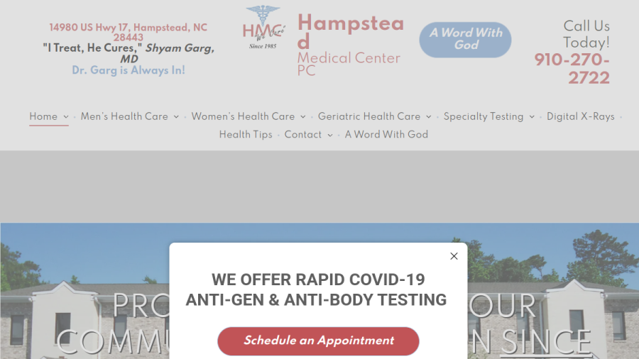 Screenshot of the Dr. Shyam L. Garg, MD website