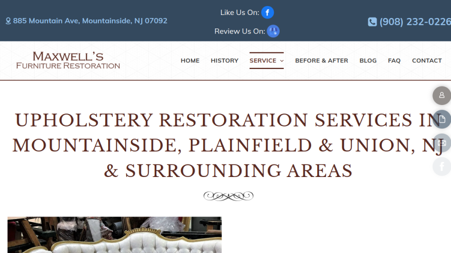 Screenshot of the Maxwell's Furniture Restoration website
