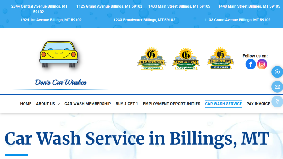 Screenshot of the Don's Car Wash website