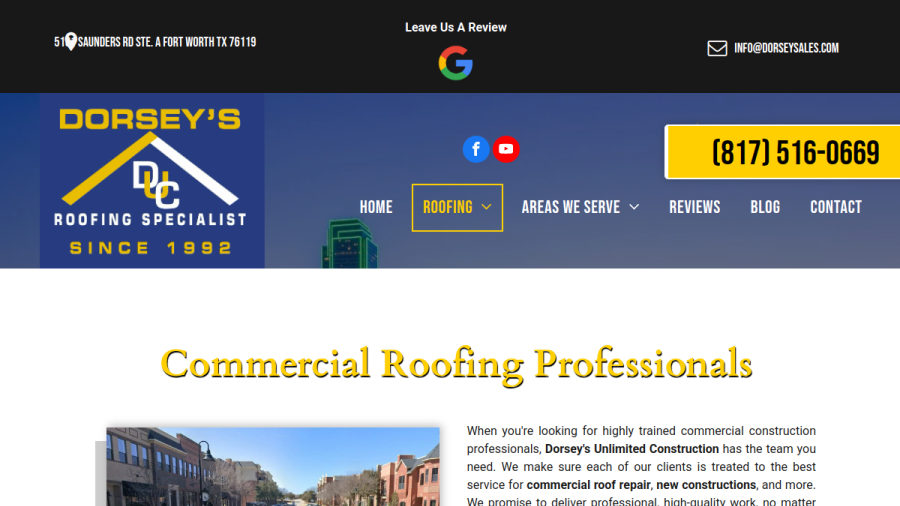 Screenshot of the Dorsey's Unlimited Construction website