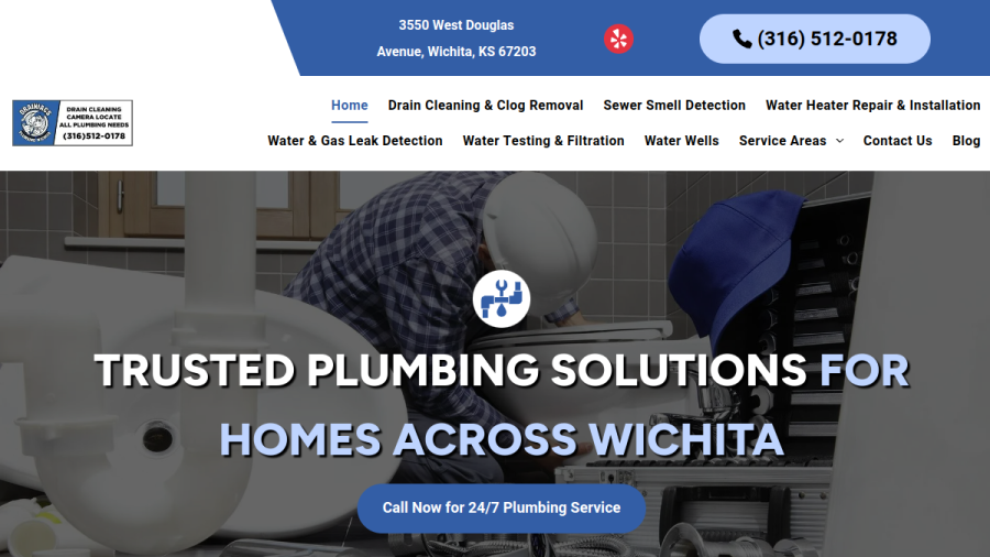 Screenshot of Drainiacs Plumbing of Wichita website