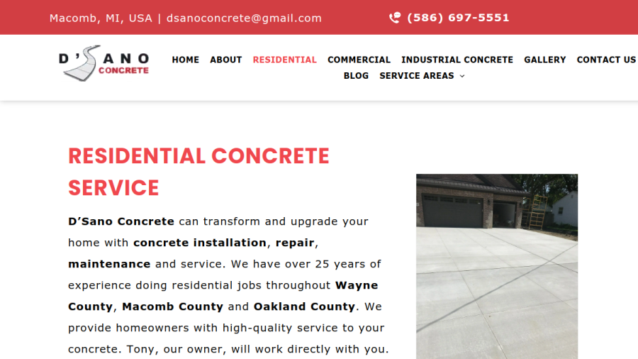 D'Sano Concrete website