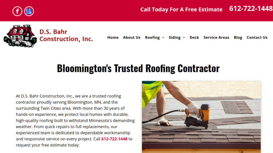 Screenshot of the D.S. Bahr Construction, Inc. website