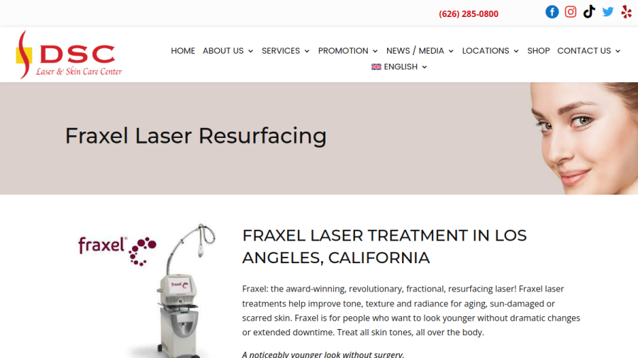 Screenshot of the DSC Laser and Skin Care Center website