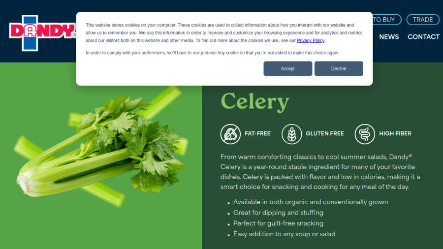 Website screenshot of Duda Farm Fresh Foods Inc