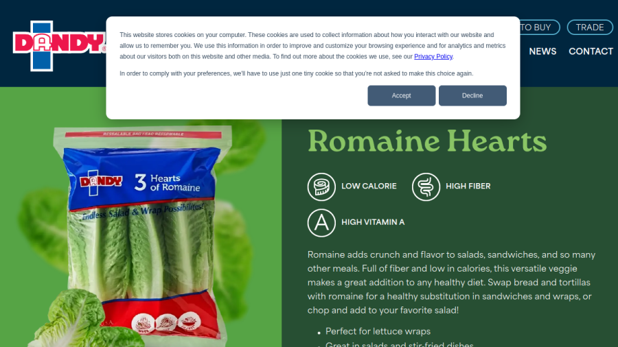 Screenshot of the Duda Farm Fresh Foods Inc website