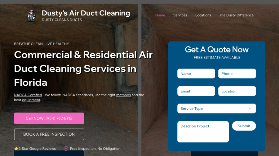 Screenshot of the Dusty's Air Duct Cleaning website