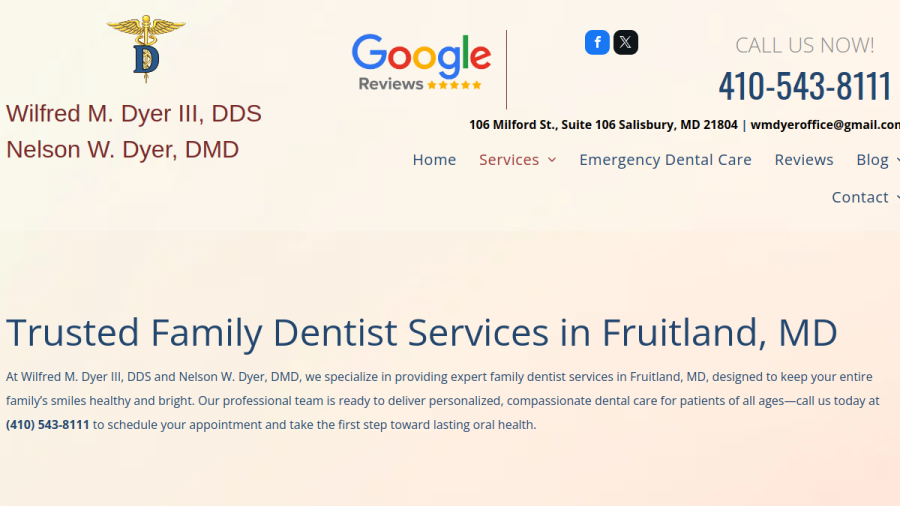 Website screenshot of Wilfred M. Dyer III, D.D.S.