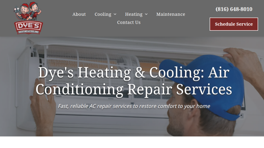 Screenshot of the Dye's Heating & Cooling website