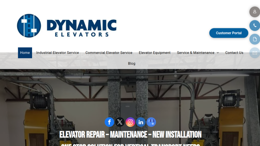 Screenshot of the Dynamic Elevators, Inc. website