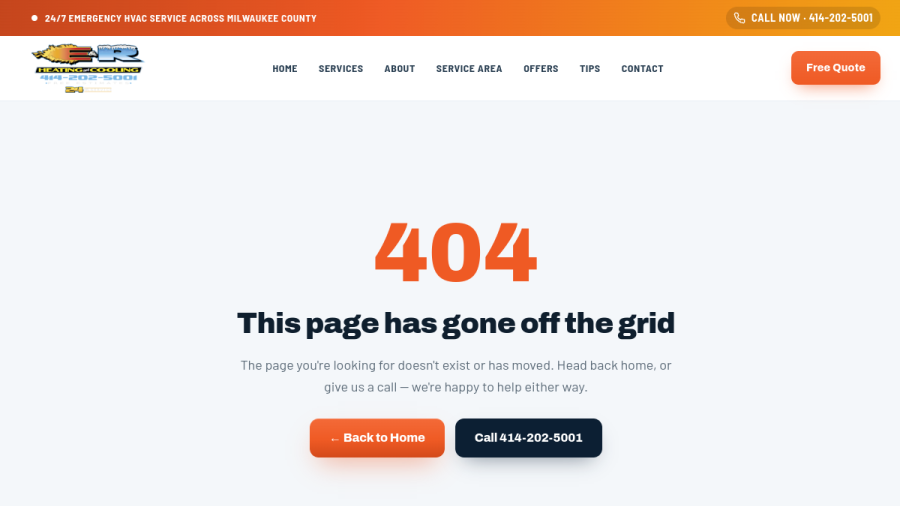 E & R Heating and Cooling website screenshot