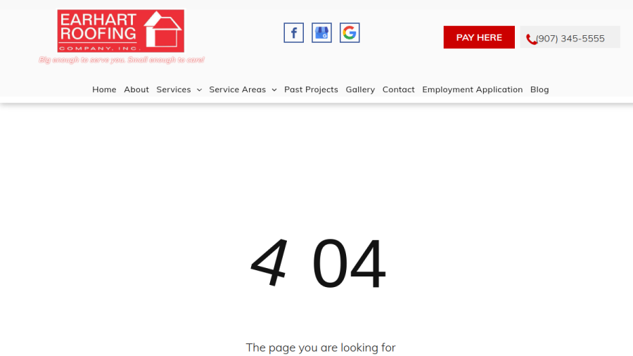 Screenshot of Earhart Roofing Company Inc website