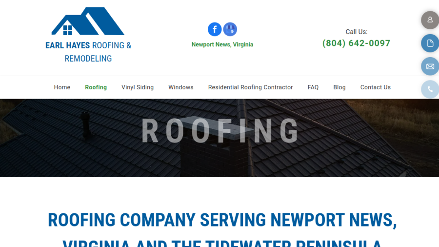 Screenshot of Earl Hayes Roofing & Remodeling website