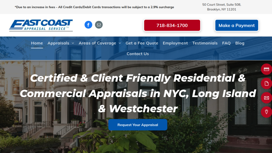 Screenshot of the East Coast Appraisal Service website