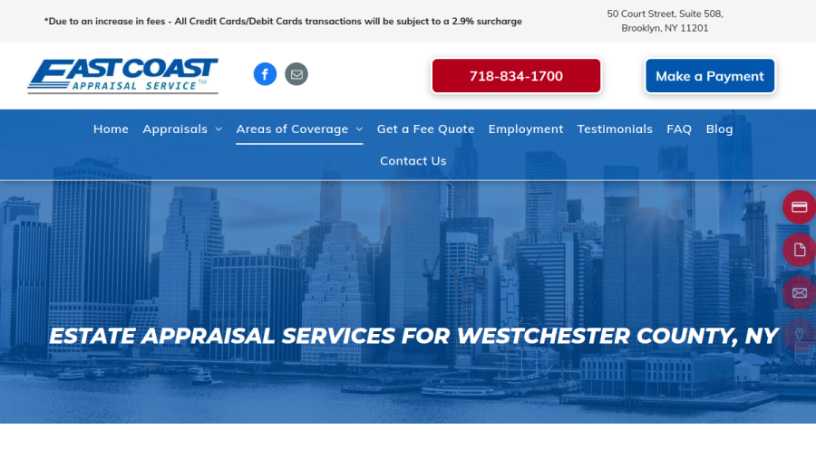 Screenshot of the East Coast Appraisal Service website